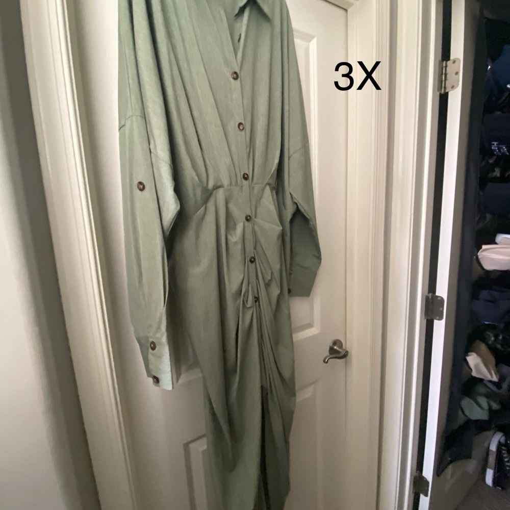 Green Button-Up Hi Low Dress